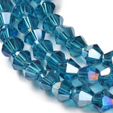 Transparent Electroplate Glass Beads Strands, AB Color Plated, Faceted, Bicone, Steel Blue, 4x4mm, Hole: 0.8mm, about 82~85pcs/strand, 30.5~31cm, 10Strand/Set