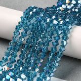 Transparent Electroplate Glass Beads Strands, AB Color Plated, Faceted, Bicone, Steel Blue, 4x4mm, Hole: 0.8mm, about 82~85pcs/strand, 30.5~31cm, 10Strand/Set