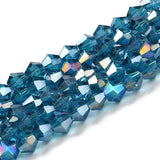 Transparent Electroplate Glass Beads Strands, AB Color Plated, Faceted, Bicone, Steel Blue, 4x4mm, Hole: 0.8mm, about 82~85pcs/strand, 30.5~31cm, 10Strand/Set