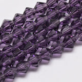 Imitate Austrian Crystal Bicone Glass Beads Strands, Grade AA, Faceted, Purple, 4x4mm, Hole: 1mm, about 82~85pcs/strand, 30.5~31cm, 10Strand/Set