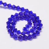 Imitate Austrian Crystal Bicone Glass Beads Strands, Grade AA, Faceted, Dark Blue, 4x4mm, Hole: 1mm, about 82~85pcs/strand, 30.5~31cm, 10Strands/Set