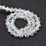 Imitate Austrian Crystal Electroplate Bicone Glass Bead Strands, AB Color Plated, Grade AA, Faceted, AB Color Plated, 4~4.5x4mm, Hole: 1mm, about 82~85pcs/strand, 30.5~31cm, 10Strands/Set