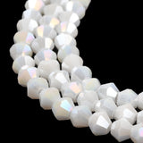 Opaque Solid Color Electroplate Glass Beads Strands, AB Color Plated, Faceted, Bicone, White, 4x4mm, Hole: 0.8mm, about 82~85pcs/strand, 30.5~31cm, 10Strand/Set