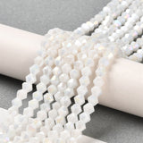 Opaque Solid Color Electroplate Glass Beads Strands, AB Color Plated, Faceted, Bicone, White, 4x4mm, Hole: 0.8mm, about 82~85pcs/strand, 30.5~31cm, 10Strand/Set