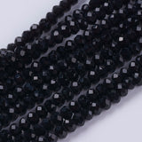 Opaque Solid Color Glass Bead Strands, Imitation Jade, Faceted, Rondelle, Black, 2.9~3.3x2mm, Hole: 0.8mm, about 145~150pcs/strand, 34~35cm, 10Strand/Set