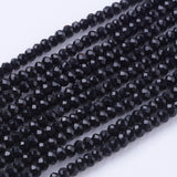 Glass Beads Strands, Faceted, Rondelle, Black, 2.9~3.3x2~2.5mm, Hole: 0.5mm, about 145~150pcs/strand, 34~35cm, 10Strand/Set