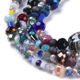 Glass Beads Strands, Faceted, Round & Oval & Rondelle & Column, Mixed Color, 2~13x2~20x2~12mm, Hole: 0.5~1mm, about 75~94pcs/strand, 15.55inch(39.5cm), 10Strand/Set