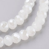 Electroplate Glass Beads Strands, Imitation Jade Glass, AB color Plated, Faceted, Rondelle, White, 6x4~5mm, Hole: 0.8~1mm, about 83~85pcs/strand, 38~39cm, 10Strands/Set