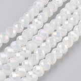 Electroplate Glass Beads Strands, Imitation Jade Glass, AB color Plated, Faceted, Rondelle, White, 6x4~5mm, Hole: 0.8~1mm, about 83~85pcs/strand, 38~39cm, 10Strands/Set