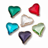 K9 Glass Pendants, with Light Gold Plated Brass Findings, Cadmium Free & Lead Free, Faceted, Heart, Mixed Color, 26.5x26.5x7.5mm, Hole: 1.2mm, 20pc/Set