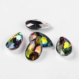 Faceted Teardrop Glass Pendants, Mixed Color, 22x13x7mm, Hole: 1mm, 100pc/Set