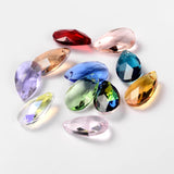 Faceted Teardrop Glass Pendants, Mixed Color, 22x13x7mm, Hole: 1mm, 100pc/Set