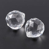 Faceted Round Glass Pendants, Clear, 35x32mm, Hole: 2mm, 20pc/Set