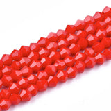 Opaque Solid Color Glass Beads Strands, Imitation Jade, Faceted, Bicone, Red, 4.5x4mm, Hole: 1mm, about 82~85pcs/strand, 30.5~31cm, 10Strand/Set