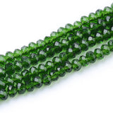 Transparent Glass Beads Strands, Faceted, Rondelle, Green, 2.9~3.3x2mm, Hole: 0.5mm, about 145~150pcs/strand, 34~35cm, 10Strand/Set