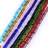 Transparent Glass Bead Strands, Tube, Mixed Color, 15x6mm, Hole: 1mm, about 22pcs/strand, 12.5 inch, 20Strand/Set