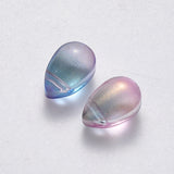 Transparent Spray Painted Glass Charms, with Glitter Powder, Teardrop, Plum, 9x6x6mm, Hole: 1mm, 100pc/Set