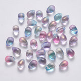 Transparent Spray Painted Glass Charms, with Glitter Powder, Teardrop, Plum, 9x6x6mm, Hole: 1mm, 100pc/Set