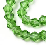 Imitation Austrian Crystal 5301 Bicone Beads, Faceted Glass Beads Strands, Lime Green, 4x4mm, Hole: 1mm, about 82~85pcs/strand, 30.5~31cm, 10Strand/Set