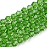 Imitation Austrian Crystal 5301 Bicone Beads, Faceted Glass Beads Strands, Lime Green, 4x4mm, Hole: 1mm, about 82~85pcs/strand, 30.5~31cm, 10Strand/Set