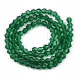 Imitation Austrian Crystal 5301 Bicone Beads, Faceted Glass Beads Strands, Green, 4x4mm, Hole: 1mm, about 82~85pcs/strand, 30.5~31cm, 10Strand/Set