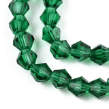 Imitation Austrian Crystal 5301 Bicone Beads, Faceted Glass Beads Strands, Green, 4x4mm, Hole: 1mm, about 82~85pcs/strand, 30.5~31cm, 10Strand/Set