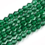 Imitation Austrian Crystal 5301 Bicone Beads, Faceted Glass Beads Strands, Green, 4x4mm, Hole: 1mm, about 82~85pcs/strand, 30.5~31cm, 10Strand/Set