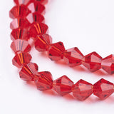 Imitation Austrian Crystal 5301 Bicone Beads, Faceted Glass Beads Strands, Red, 4x4mm, Hole: 1mm, about 82~85pcs/strand, 30.5~31cm, 10Strands/Set