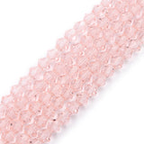 Imitation Austrian Crystal 5301 Bicone Beads, Faceted Glass Beads Strands, Pink, 4x4mm, Hole: 1mm, about 82~85pcs/strand, 30.5~31cm, 10Strand/Set