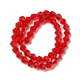 Imitation Austrian Crystal 5301 Bicone Beads, Faceted Glass Beads Strands, Red, 6x6mm, Hole: 1.2mm, about 44~47pcs/strand, 24.5~25cm, 10Strands/Set