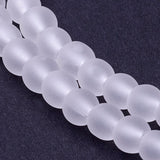 Transparent Glass Bead Strands, Frosted, Round, White, 4mm, Hole: 1.1~1.6mm, about 200pcs/strand, 31.4 inch, 20Strand/Set