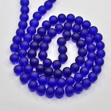 Transparent Glass Bead Strands, Frosted, Round, Blue, 6mm, Hole: 1.3~1.6mm, about 140pcs/strand, 31.4 inch, 20Strand/Set