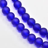 Transparent Glass Bead Strands, Frosted, Round, Blue, 6mm, Hole: 1.3~1.6mm, about 140pcs/strand, 31.4 inch, 20Strand/Set