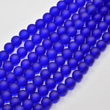 Transparent Glass Bead Strands, Frosted, Round, Blue, 6mm, Hole: 1.3~1.6mm, about 140pcs/strand, 31.4 inch, 20Strand/Set