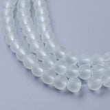 Transparent Glass Bead Strands, Frosted, Round, White, 6mm, Hole: 1.3~1.6mm, about 140pcs/strand, 31.4 inch, 20Strand/Set