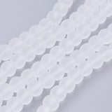 Transparent Glass Bead Strands, Frosted, Round, White, 6mm, Hole: 1.3~1.6mm, about 140pcs/strand, 31.4 inch, 20Strand/Set