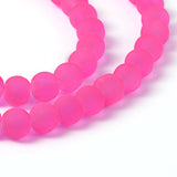 Transparent Glass Bead Strands, Frosted, Round, Deep Pink, 6mm, Hole: 1.3~1.6mm, about 140pcs/strand, 31.4 inch, 20Strand/Set