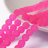 Transparent Glass Bead Strands, Frosted, Round, Deep Pink, 6mm, Hole: 1.3~1.6mm, about 140pcs/strand, 31.4 inch, 20Strand/Set