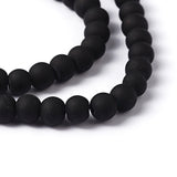 Transparent Glass Bead Strands, Frosted, Round, Black, 6mm, Hole: 1.3~1.6mm, about 140pcs/strand, 31.4 inch, 20Strand/Set