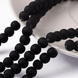 Transparent Glass Bead Strands, Frosted, Round, Black, 6mm, Hole: 1.3~1.6mm, about 140pcs/strand, 31.4 inch, 20Strand/Set