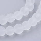 Transparent Glass Bead Strands, Frosted, Round, White, 8mm, Hole: 1~1.6mm, about 99pcs/strand, 31.4 inch, 20Strand/Set