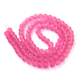 Transparent Glass Bead Strands, Frosted, Round, Deep Pink, 8mm, Hole: 1~1.6mm, about 99pcs/strand, 31.4 inch, 20Strand/Set