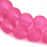 Transparent Glass Bead Strands, Frosted, Round, Deep Pink, 8mm, Hole: 1~1.6mm, about 99pcs/strand, 31.4 inch, 20Strand/Set