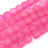 Transparent Glass Bead Strands, Frosted, Round, Deep Pink, 8mm, Hole: 1~1.6mm, about 99pcs/strand, 31.4 inch, 20Strand/Set