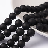 Transparent Glass Bead Strands, Frosted, Round, Black, 8mm, Hole: 1~1.6mm, about 99pcs/strand, 31.4 inch, 20Strand/Set