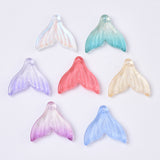 Transparent Spray Painted  Glass Pendants, Mermaid Fishtail, Mixed Color, 19x19.5x3.5mm, Hole: 1.2mm, 100pcs/Set