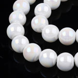 Electroplate Opaque Glass Beads Strands, AB Color Plated, Round, White, 6~6.5mm, Hole: 1.4mm, about 67~70pcs/strand, 14.76 inch~15.16 inch(37.5~38.5cm), 20Strand/Set