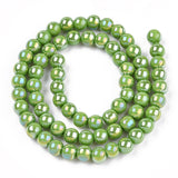 Electroplate Opaque Glass Beads Strands, AB Color Plated, Round, Lime Green, 6~6.5mm, Hole: 1.4mm, about 67~70pcs/strand, 14.76 inch~15.16 inch(37.5~38.5cm), 20Strand/Set