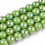 Electroplate Opaque Glass Beads Strands, AB Color Plated, Round, Lime Green, 6~6.5mm, Hole: 1.4mm, about 67~70pcs/strand, 14.76 inch~15.16 inch(37.5~38.5cm), 20Strand/Set