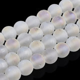 Transparent Frosted Glass Bead Strands, AB Color Plated, Round, WhiteSmoke, 8x7mm, Hole: 1mm, about 51~55pcs/strand, 14.37~15.55 inch(36.5~39.5cm), 10Strand/Set